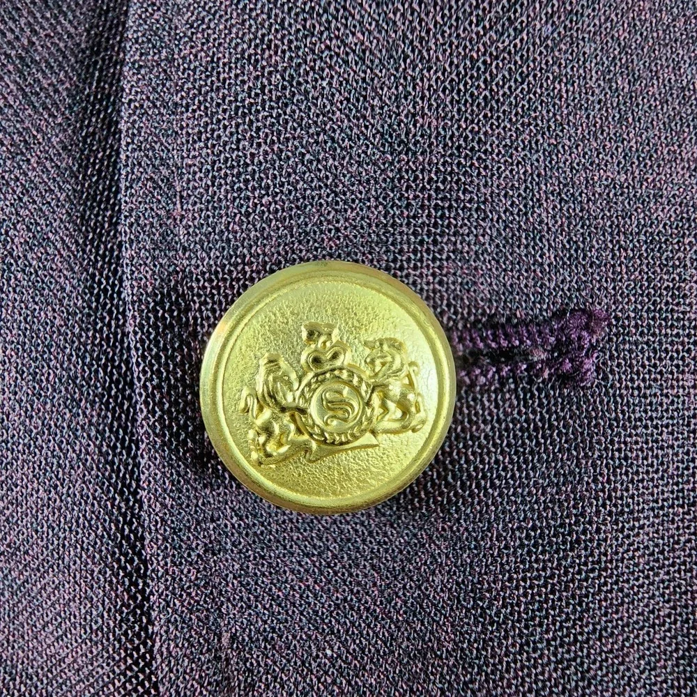 VTG Stafford‎ USA 44S Purple Hopsack Gold Button Men's Blazer Jacket Sport Coat
